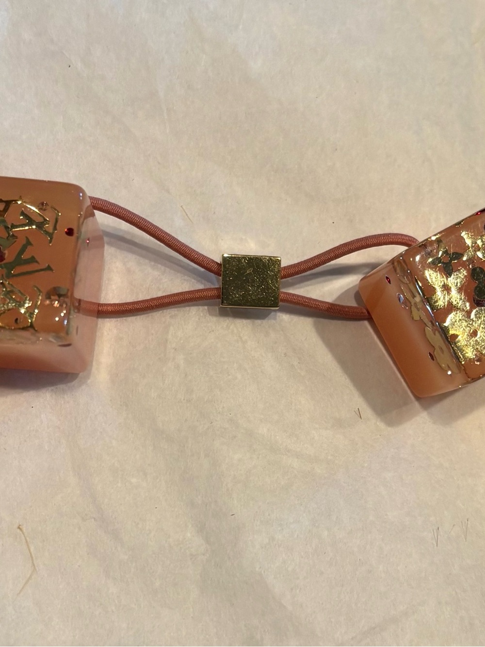 Gold Accent Peach/Pink Resin Hair Tie